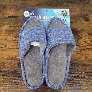 Isotoner Cushion Slide Slip On Slippers Blue Sz Medium 7.5-8 Moisture Wick NEW